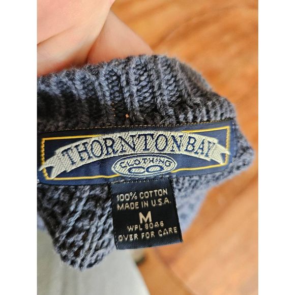 Vintage 90's Thorton Bay Blue Cotton Sweater sz M Navy Men's Fall Winter - Picture 5 of 7